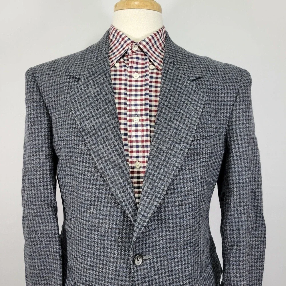 John Alexander Hart Marx Men's Tweed Sport Coat Blazer Two Button Navy Wool 38R‎